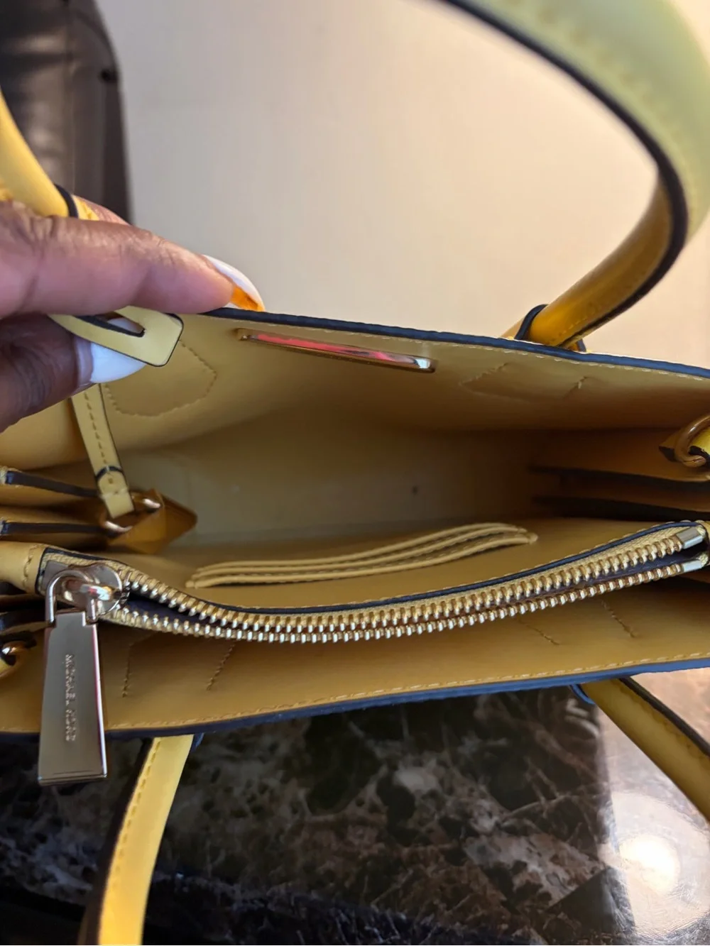Michael Kors Yellow Leather Satchel with Gold Hardware